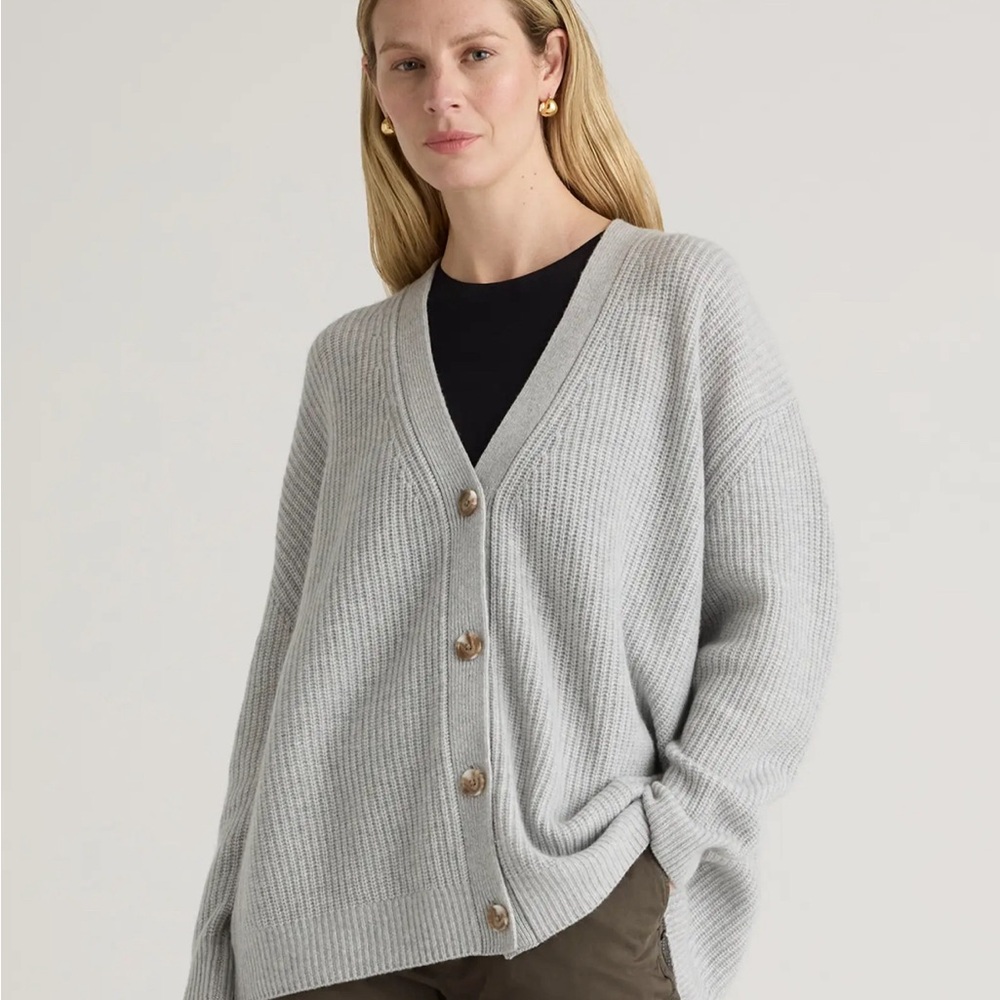 Quince Mongolian Cashmere Oversized Boyfriend Cardigan Sweater